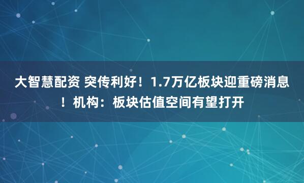 大智慧配资 突传利好！1.7万亿板块迎重磅消息！机构：板块估值空间有望打开